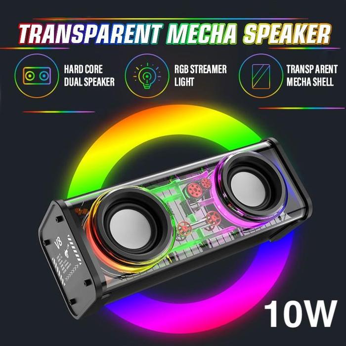 Jual Powerful Bass 10W Transparent Mech Bluetooth Speaker LED RGB ...