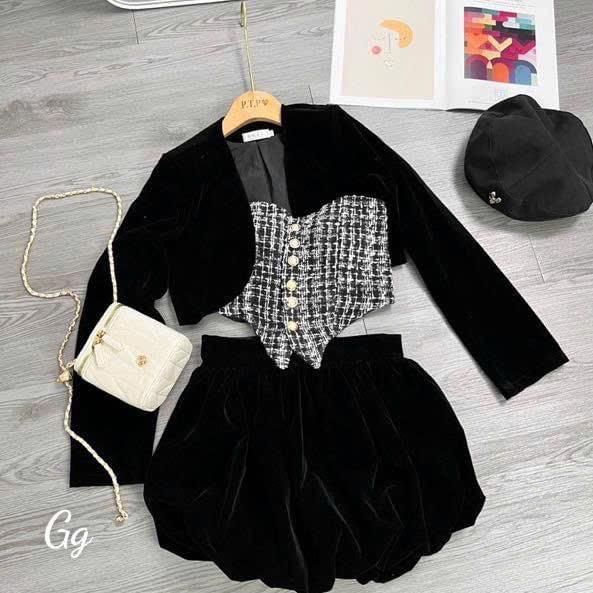 Set 3 món áo quây dạ kèm mút ngực + khoác nhung+ quần nhung bí cá tính quyến rũ 3