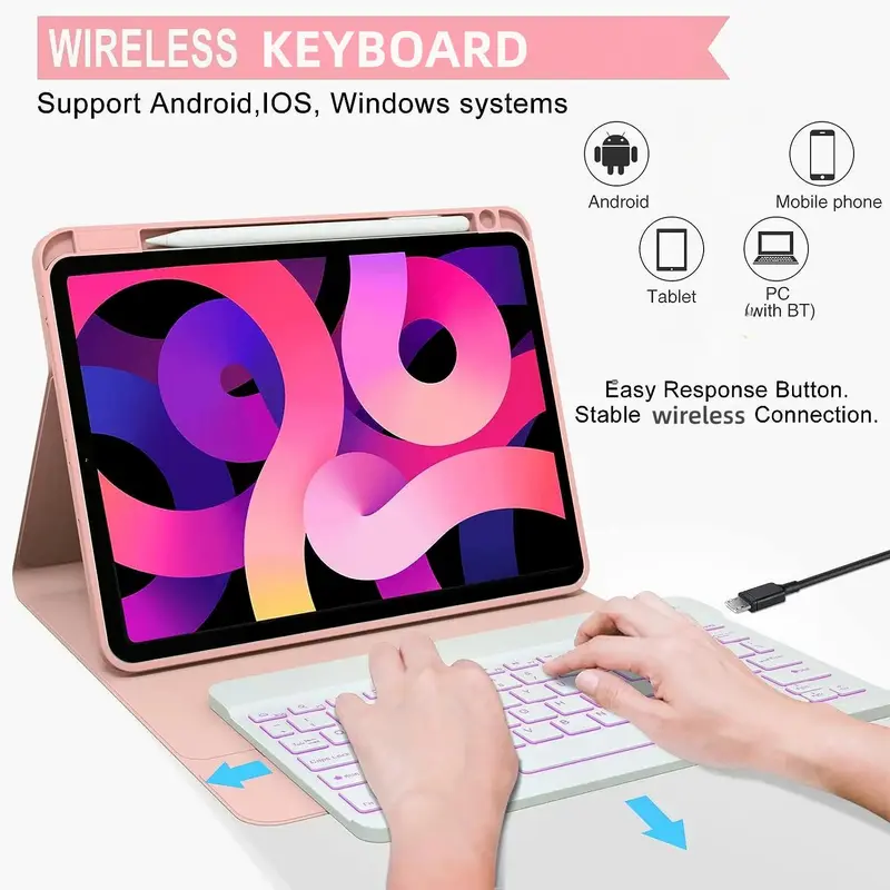 Magnetic Keyboard Cover, 1 Count Detachable BT Backlight Keyboard Protector, Smart Cover for iPad Air 5/4, iPad Pro 11, iPad Pro 10.9, iPad Pro 9, iPad Pro 8, iPad Pro 7 3