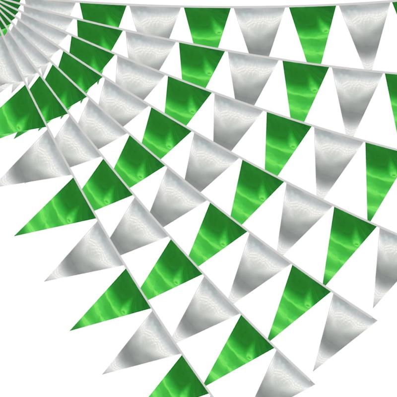 20M/65FT Green Triangle Pennant Banner Flag Metallic Fabric Bunting ...
