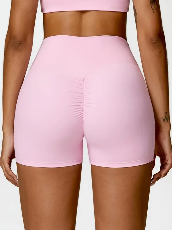 Women's Solid Color Ruched High Waist Sports Shorts, High Stretch Casual Comfy Breathable Butt Lifting Skinny Shorts for Yoga Gym Workout Running, Ladies Sportswear for All Seasons 1