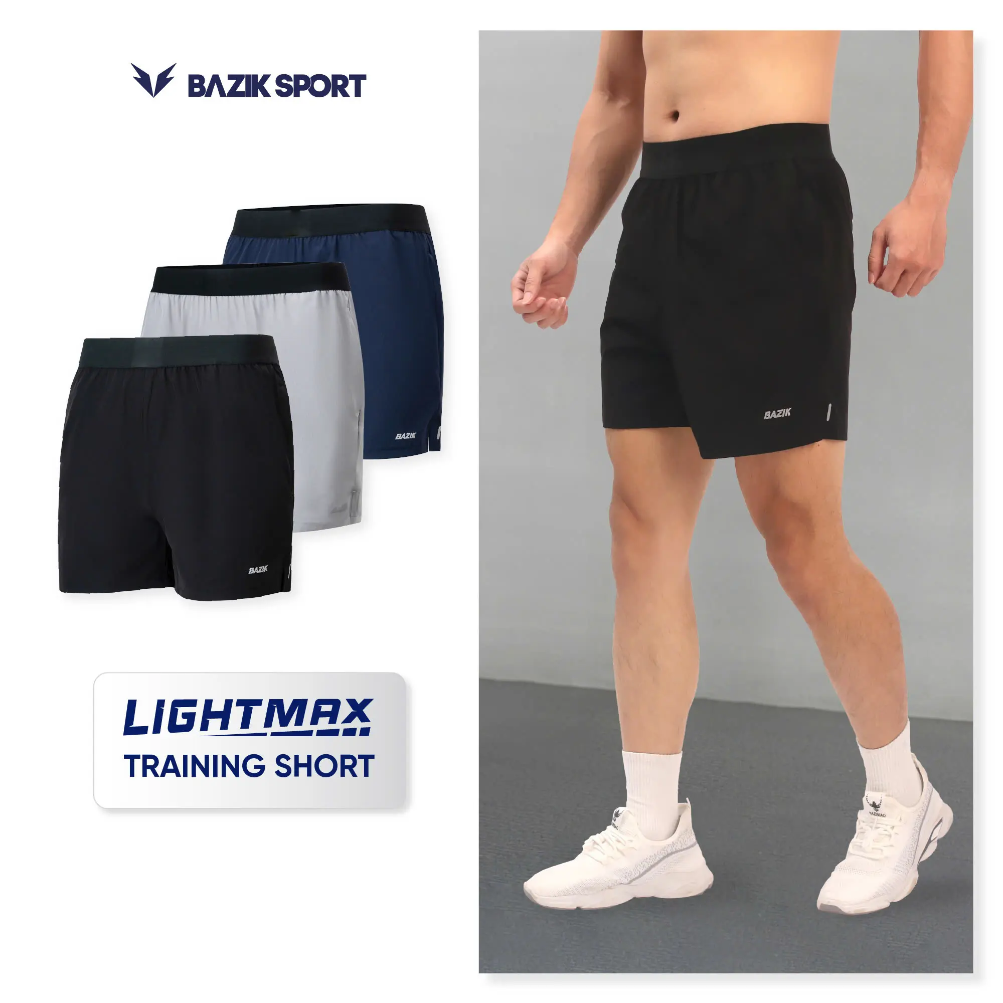 Quần Short Thể Thao Nam Training Bazik LightMax Cạp Chun Co giãn 4 chiều, Siêu nhẹ, Mềm mại, Vận Động Thoải Mái, Pickleball - QSTG23N04 Sport