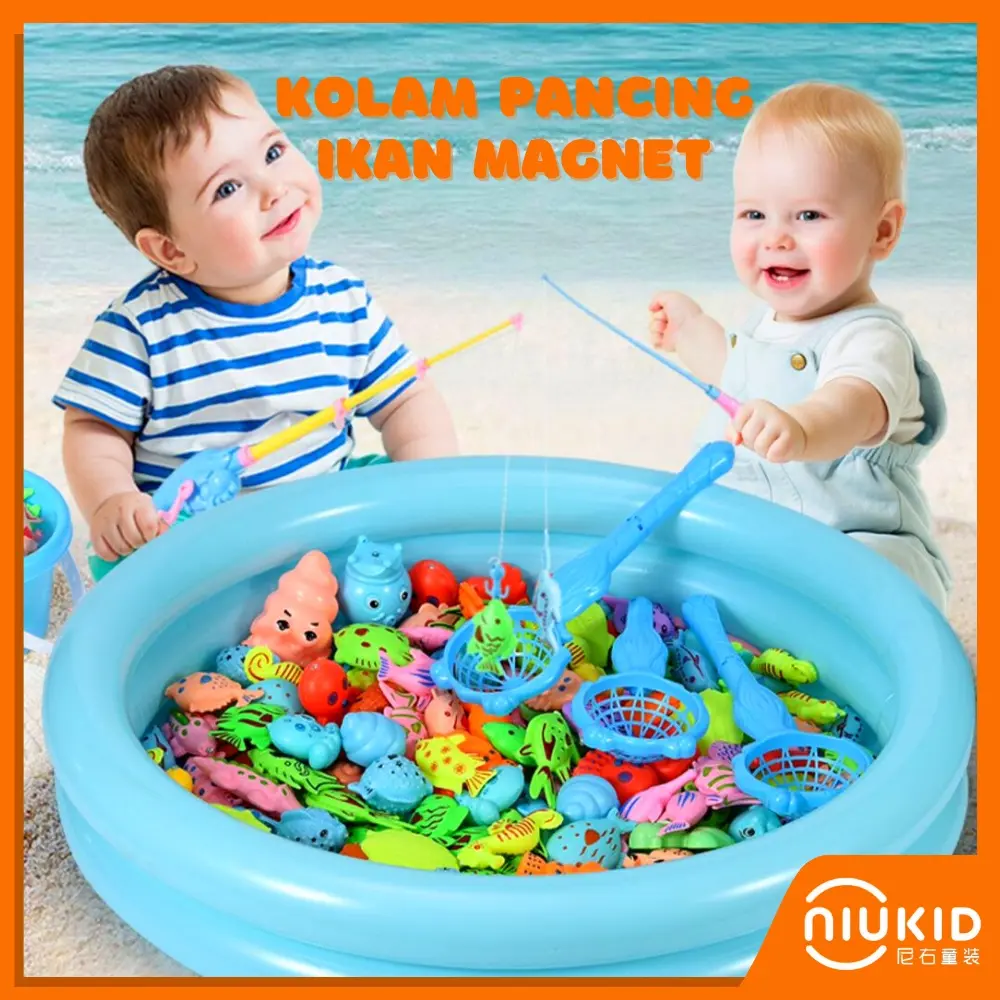 NIUKID - Mainan Pancing Ikan Magnet Dan Kolam Pancingan Magnet Anak Plastik Toys