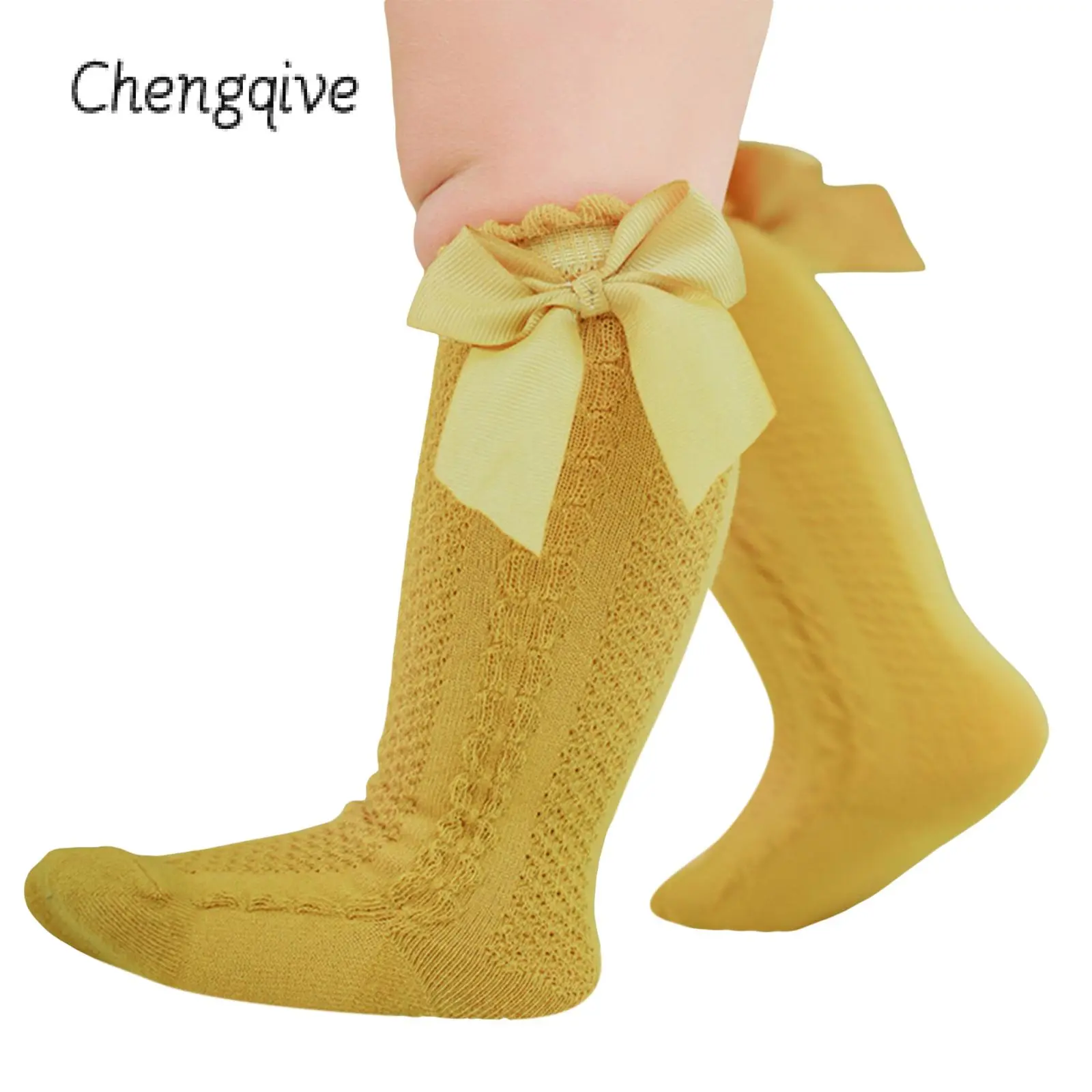 Baby Girls Long Socks Solid Color Cute Bowknot Princess Socks