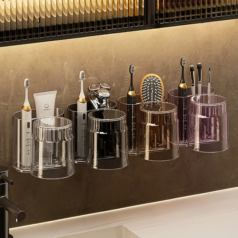 Wall-mount Toothpaste Toothbrush Holder Stand with Cup, Toothbrush Rack Bathroom Organizer Pack Set