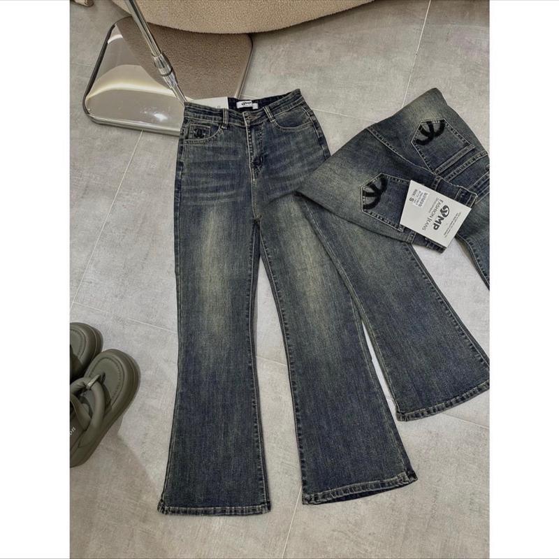  Quần jean ôm ống loe 9tat,jean co dãn thêu x sau 