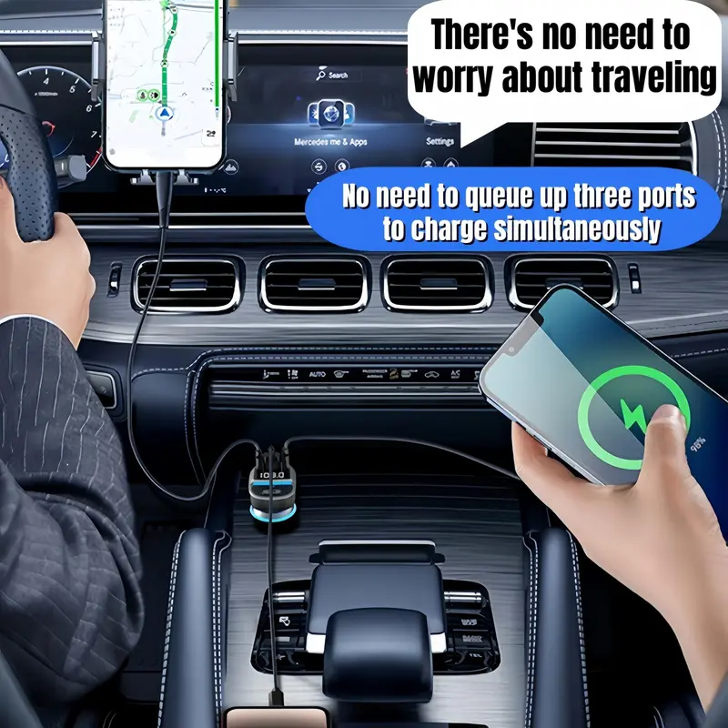 Car MP3 Player FM Transmitter, Dual USB Fast Charging Type-C USB One-click Free Hands-free Call Wireless Car Charger Audio Receiver 4