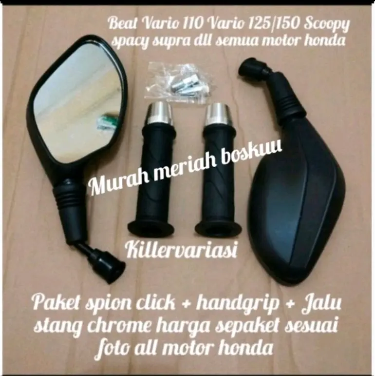 Promo paket spion click + handgrip standar Honda + Jalu stang chrome  semua motor Honda beat Vario 110/125/150 Scoopy supra Supra x 125 kharisma dll harga sepaket 0