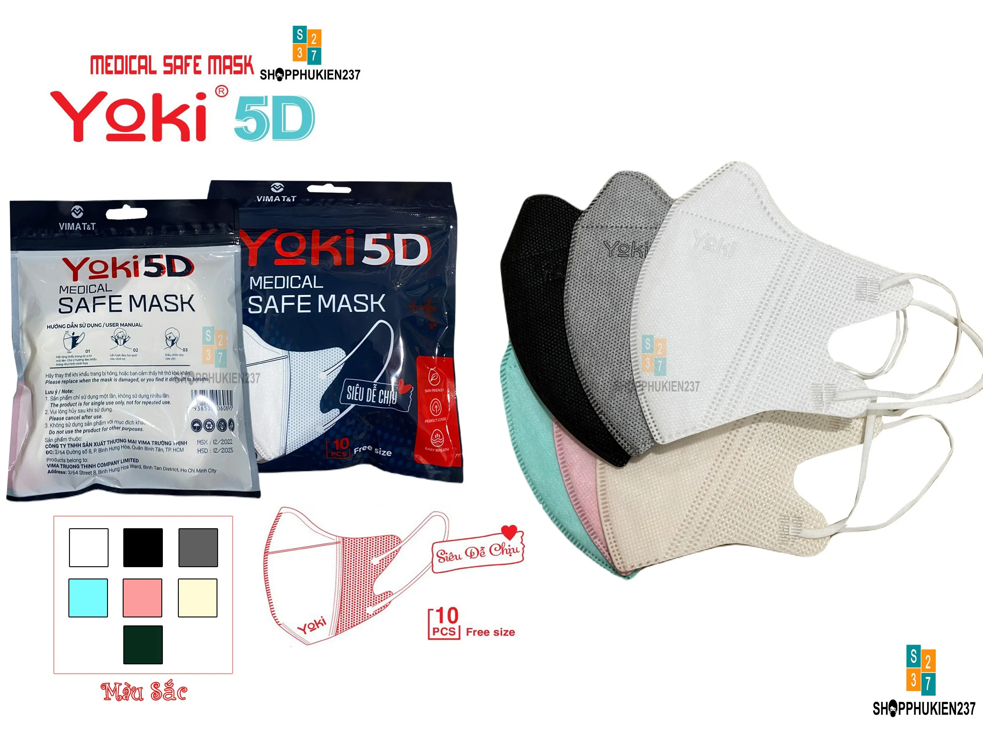 Combo 50 Cái Khẩu Trang 5D Mask Yoki Siêu Đẹp 4 Lớp Dày Dặn ôm mặt che chắn tốt Phụ Kiện