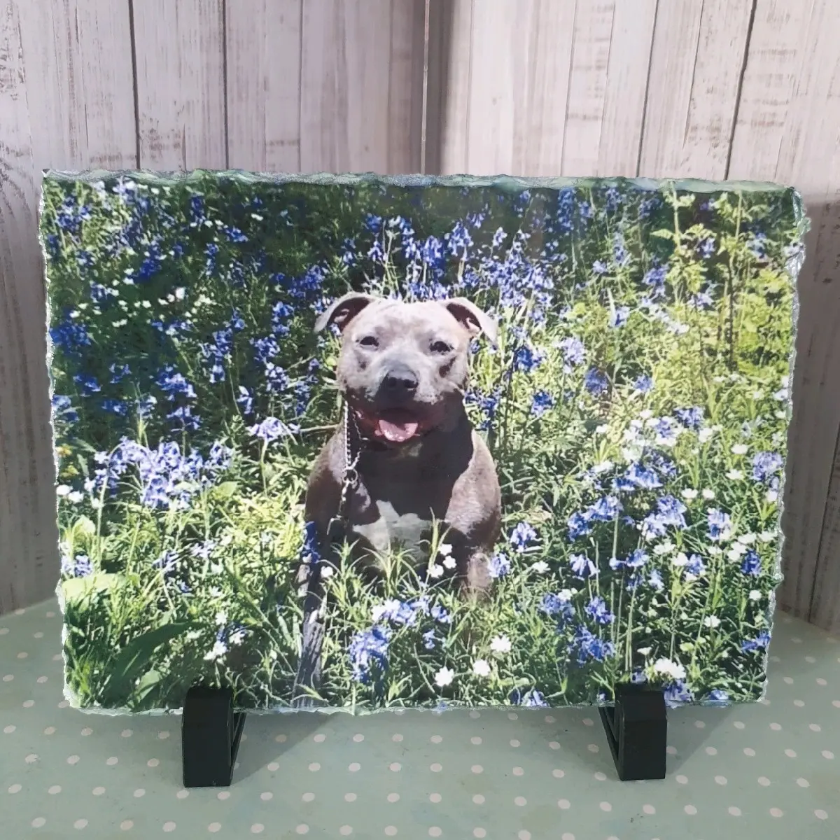 Personalised Photo Slate Frame - 15cm x 20cm Rectangle Rock Slate, custom gift, birthday, wedding, anniversary,  with Two Display Stands Decor Gift