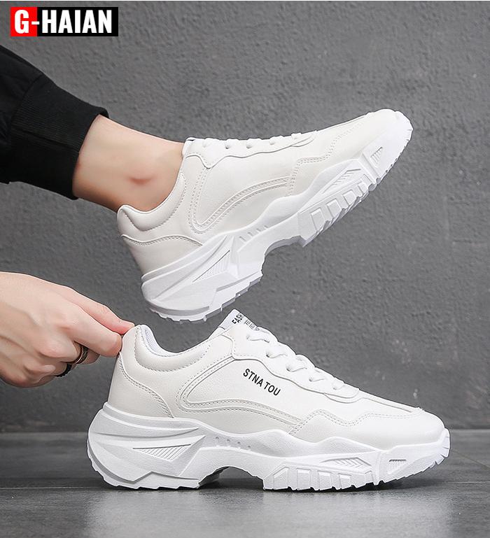 Giày thể thao nam màu trắng đế dày 5cm nhẹ thoáng khí phiên bản thời trang học sinh hàn quốc sp G977 Sneaker Shoes Đế Bằng