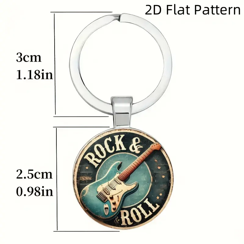 Vintage "Rock & Roll" Guitar Keychain - Zinc Alloy Pendant with Distressed Design, Perfect for Bags, Cars, Home Decor, and Gifts for Music Lovers on Holidays, Music Themed Decor | Stylish Keychain | Crafted Guitar Charm, Guitar Accessories 3