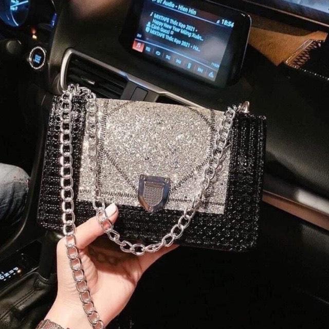  Túi xách nữ đính đá kim tuyến sang chảnh màu bạc đi tiệc Diomi Store 