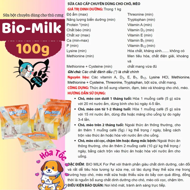 100g Sữa bột cao cấp giành cho chó mèo Bio Milk [ gói lẻ 100g ] 1