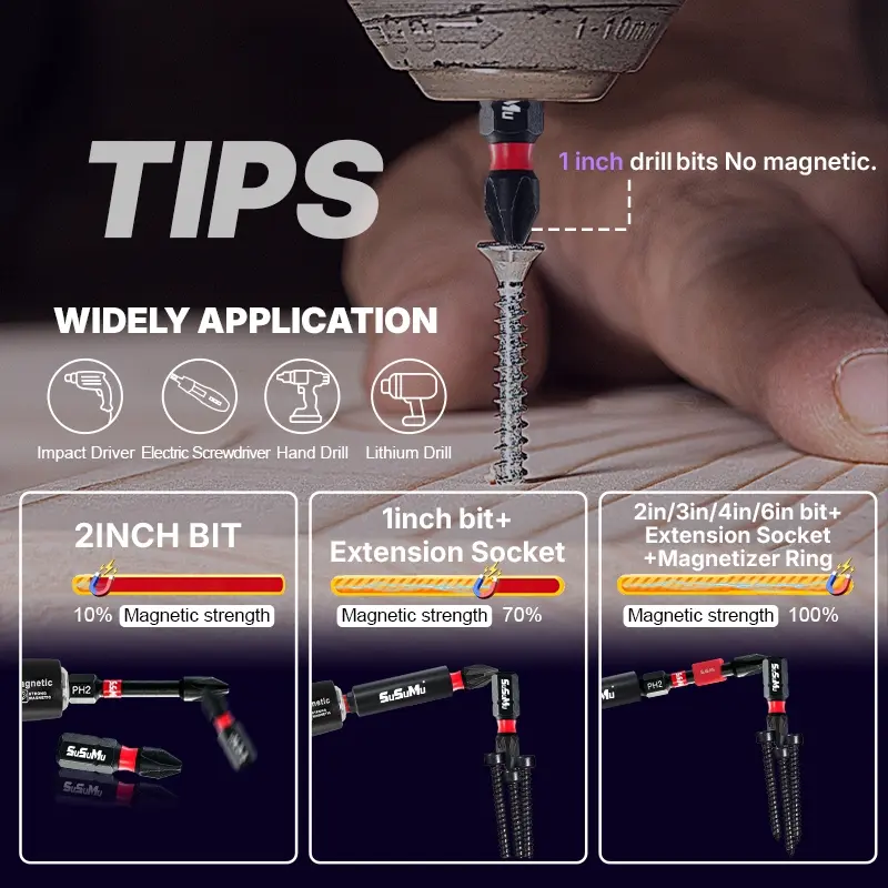 Impact Drill Bit Set, 1/4 Inch Hex Shank Screwdriver Bit Set, Cross & Square & Hexagon Shank Screwdriver Bit Set, Power Tool Accessories 6