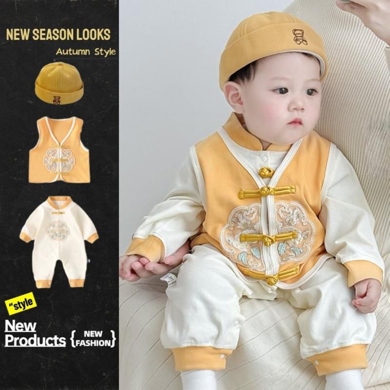 Quần Áo Trẻ Em Bộ Sưu Tập Mùa Thu Mới Bộ Áo Liền Quần Dài Tay Cho Bé Trai Hai Mảnh Làm Bằng Bông Nguyên Chất Thích Hợp Cho 2-28 Tháng Bộ Đồ Tang Trung Quốc Mới Lý Tưởng Cho Sinh Nhật Và Ngày Lễ Năm Mới