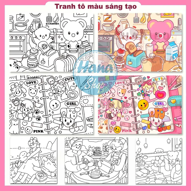 Tranh tô màu Charibo "Cứ chill thôi" quyển 30 tranh, giấy 200gsm khổ A5 dày đẹp 7