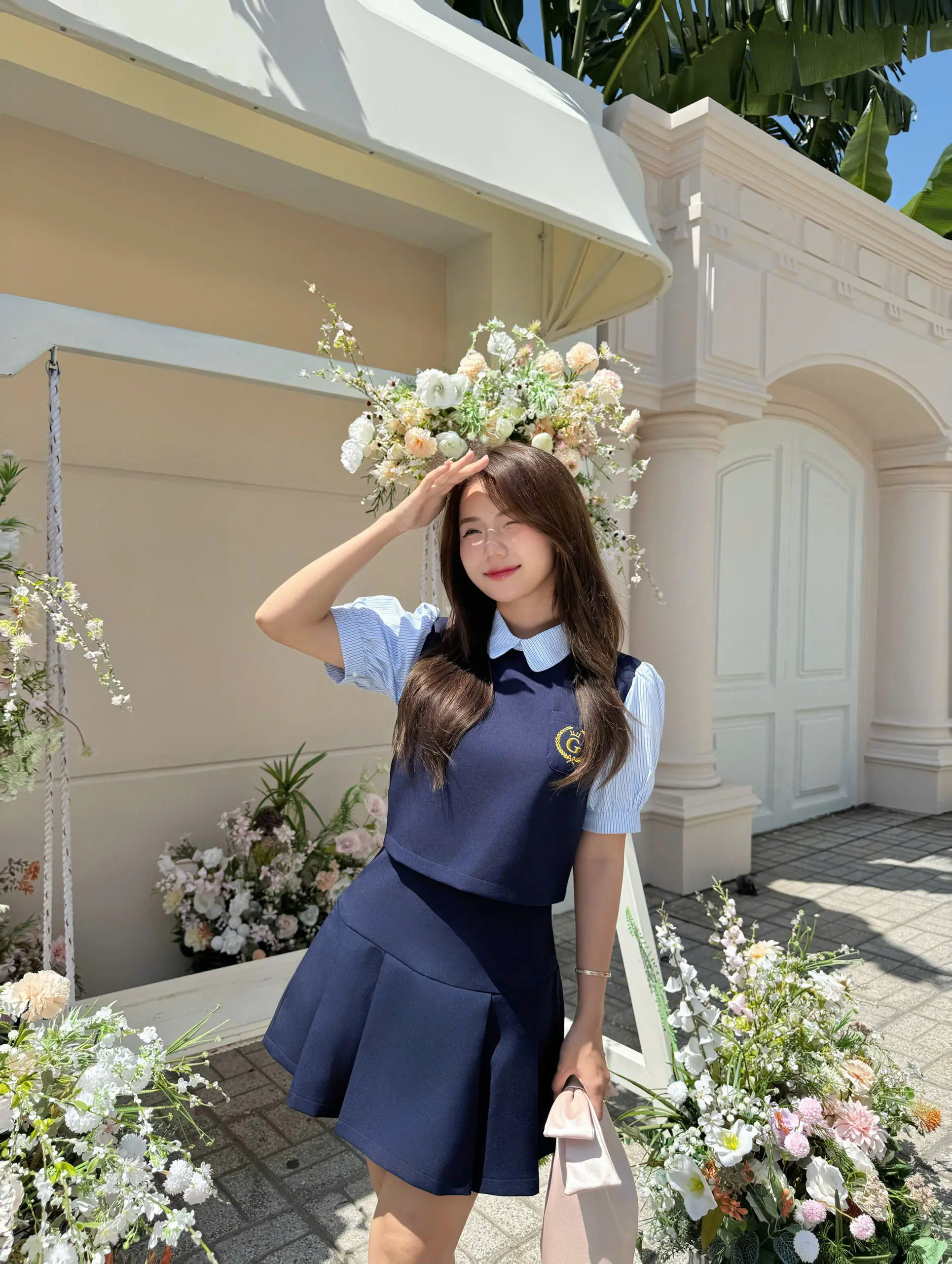 GERME|DESIGN Đầm nữ Rullen Dress xếp ly giả set phối cổ trắng,Váy nữ thời trang thanh lịch mềm mát chống nhăn VVND022504