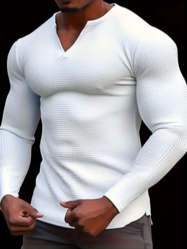 Men's Solid Long Sleeve Tee, Regular Fit Casual Comfy Top for Spring & Fall, Men's Clothes for Daily Wear, Top 0