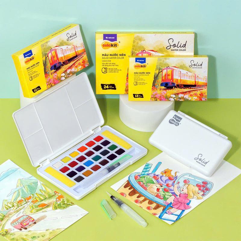 Màu nước nén 12 18 24 màu - Solid Water Color Thiên Long Colokit - Đạt tiêu chuẩn châu Âu