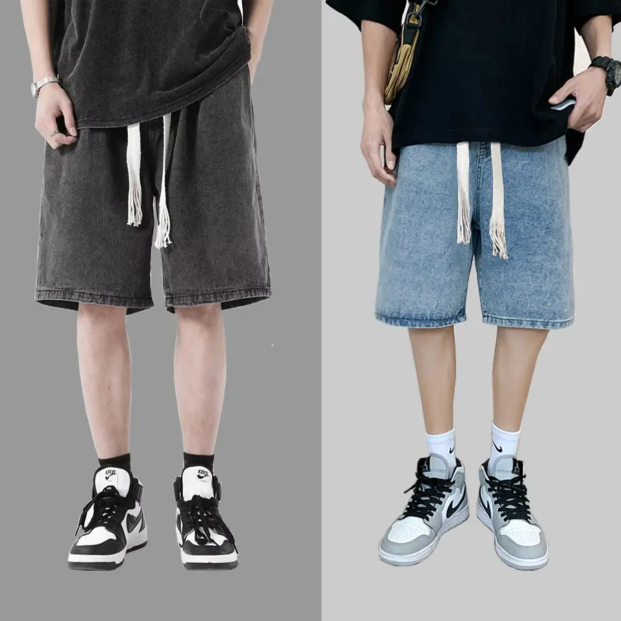 Quần jean unisex ống lửng phong cách Hàn Quốc Menswear Nam Quần Lưng Cao