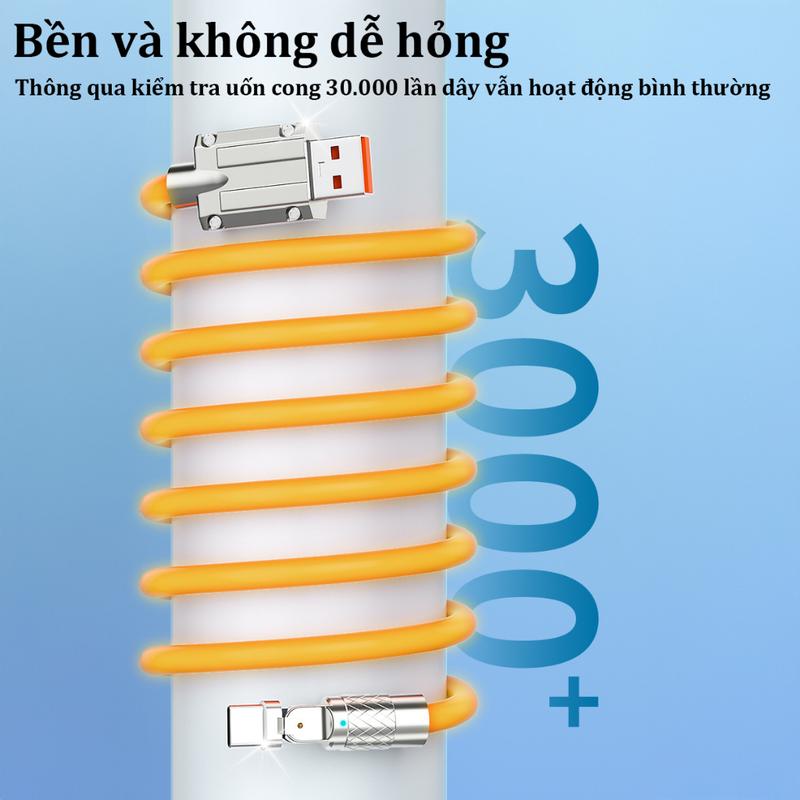 【USB to iOS - 2M（Xoay 180）】 Cáp sạc nhanh 120W，silicon Dáp sạc nhanh，Chống gãy，Sạc nhanh nhiệt độ thấp，Bộ sạc nhanh 6