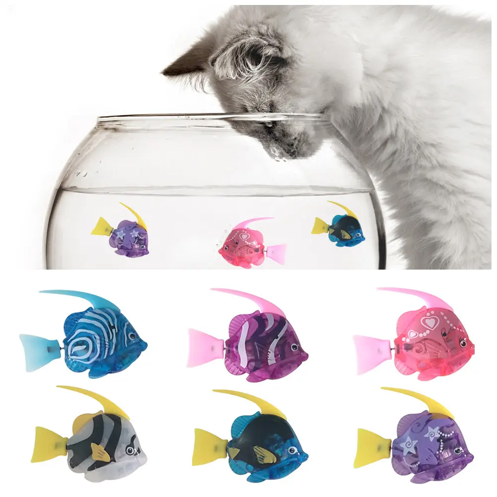 Electric Fish Cat Interactive Toy with Light Water Swimming Robot Fish Toy Pet Playing Toys #443312