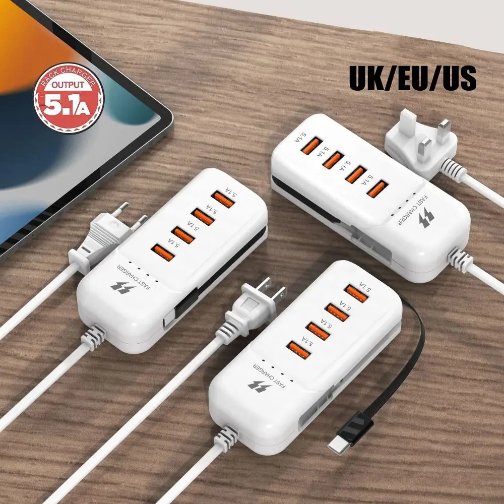 New PD 66W USB Type C Charger Fast Charging EU/US/UK Plug Multiport USB Hub Adapter USB Type C Desktop Power Socket