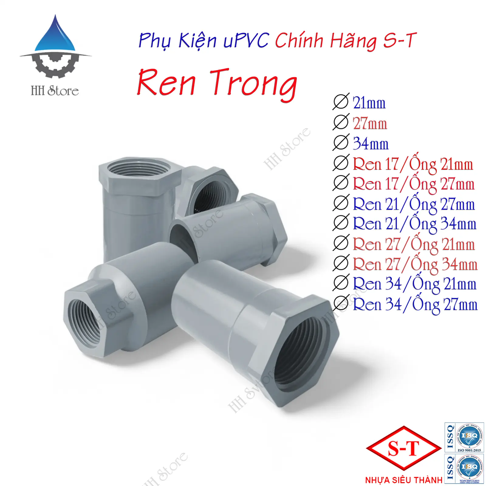 Ren Trong, Nối Răng Trong phi 21, 27, 34, 17/21, 21/27, 21/34, 27/21, 27/34, 34/21, 34/27mm. Nhựa Siêu Thành