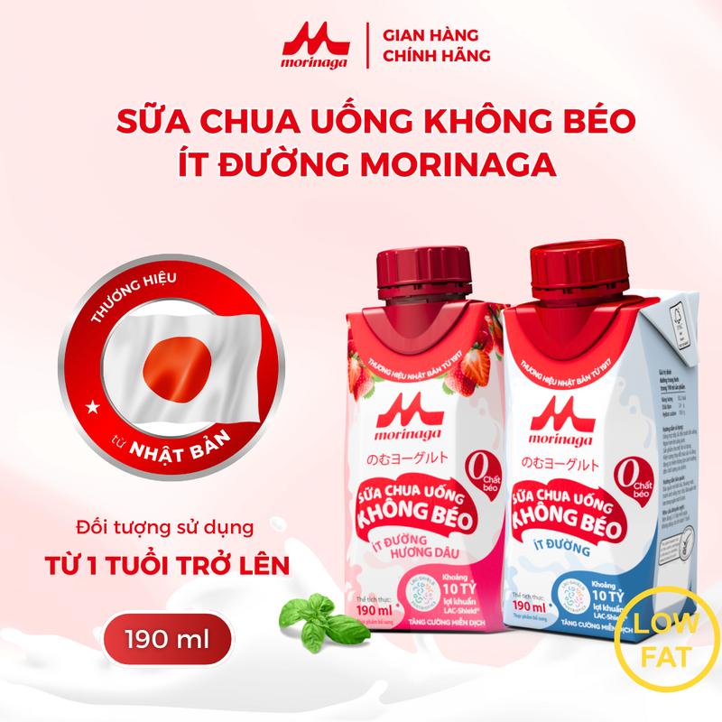 Combo Sữa Chua Uống Không Chứa Chất Béo Ít Đường Ít Calo Hương Dâu & Nguyên vị Morinaga Hỗ Trợ Tăng Cường Miễn Dịch - Combo 6/ Combo 12/ 1 thùng