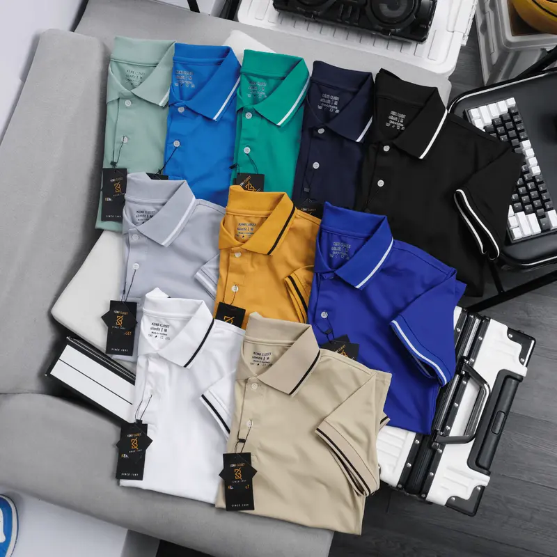Áo thun nam POLO KENB cổ trụ ngắn tay vải cá sấu phối viền nhiều màu cao cấp thoáng mát mềm mại co giãn 1