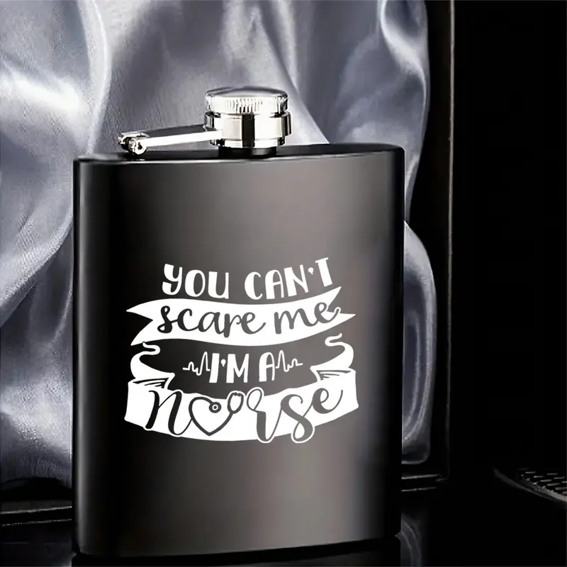Stainless Steel Hip Flask, 1 Count Letter Pattern Portable Hip Flask with Lid, Drinking Supplies for Home Office Outdoor Camping 2