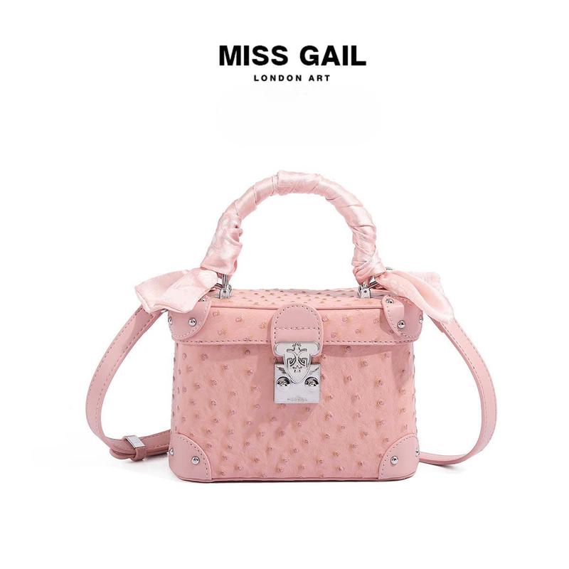 MG 1383 - Hồng chấm -Túi Xách Nữ Miss Gail Thương Hiệu HongKong Dáng cốp Da Thật Dập Vân Da Đà Điểu Khóa Kim Loại Dây Da Túi Đeo Vai Đa Năng Đi Chơi Cafe Dạo Phố Túi Tote bags