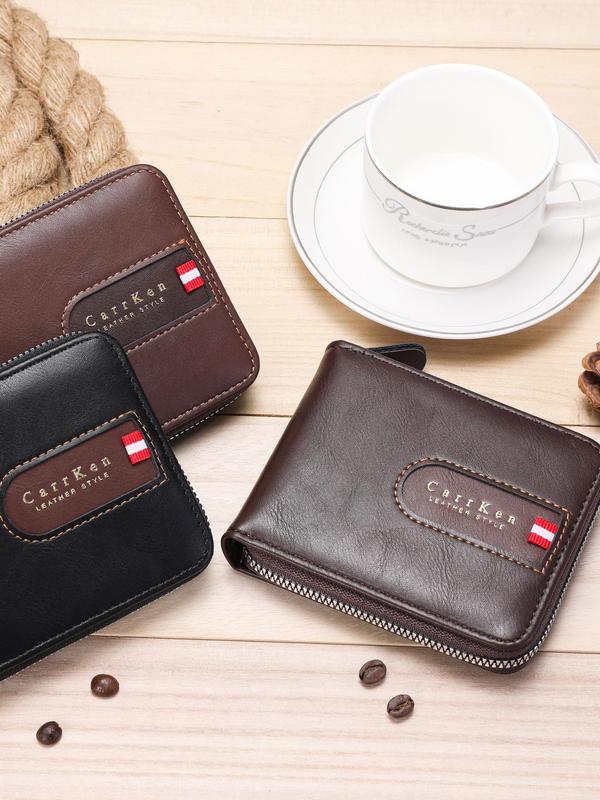 Men's Vintage Letter Pattern  Zipper Short Wallet, Casual Multi-functional Short Wallet for Daily Used, Retro Style Wallet for Men 6