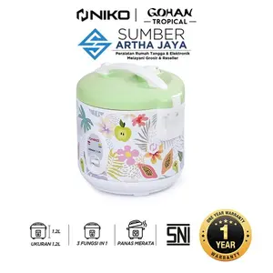 NIKO Gohan Rice Cooker / Magic Com / Penanak Nasi 1,2 L Culture (Pink) / Tropical (Hijau) dengan Sendok / Centong Nasi