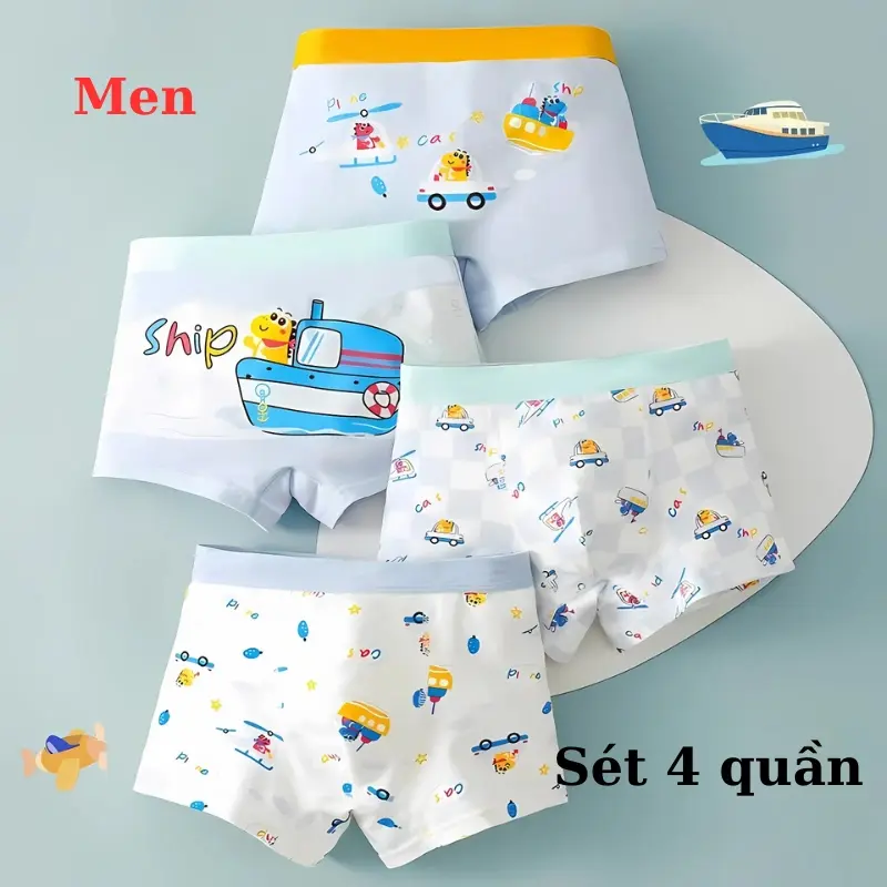 Sét 4 Quần Sịp Đùi Bé Trai, Quần Lót Cho Bé Trai Nhiều Hình Ngộ Nghĩnh, Đáng Yêu Chất Liệu Cotton Thoáng Mát CD07