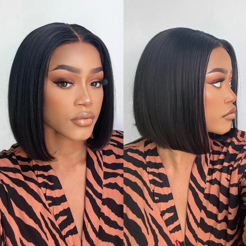 Local shipping-13x4 Bob Straight Human Hair Wig Lace Front Wig 100% Human Hair Pre Plucked with Baby Hair 180% Density Wigs for Black Women Natural Color (natural bob wig human hair, 8 Inch) 0