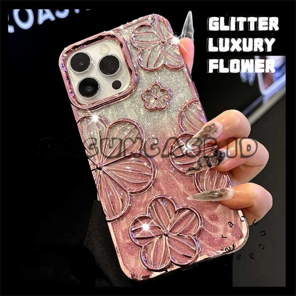 CASE GLITTER LUXURY FLOWER FLORAL QUICKSAND CRYSTAL CHROME 2 IN 1 FOR IPH0NE 16 15 14 PLUS 13 12 11 PRO MAX