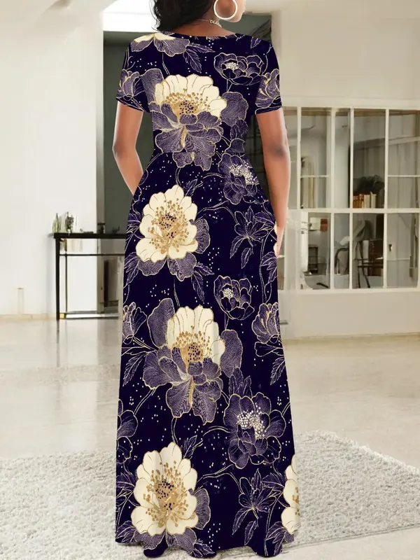 Women's All Over Print Dress, Elegant Casual Short Sleeve Dress for Summer, Ladies Clothes for Daily Wear 2