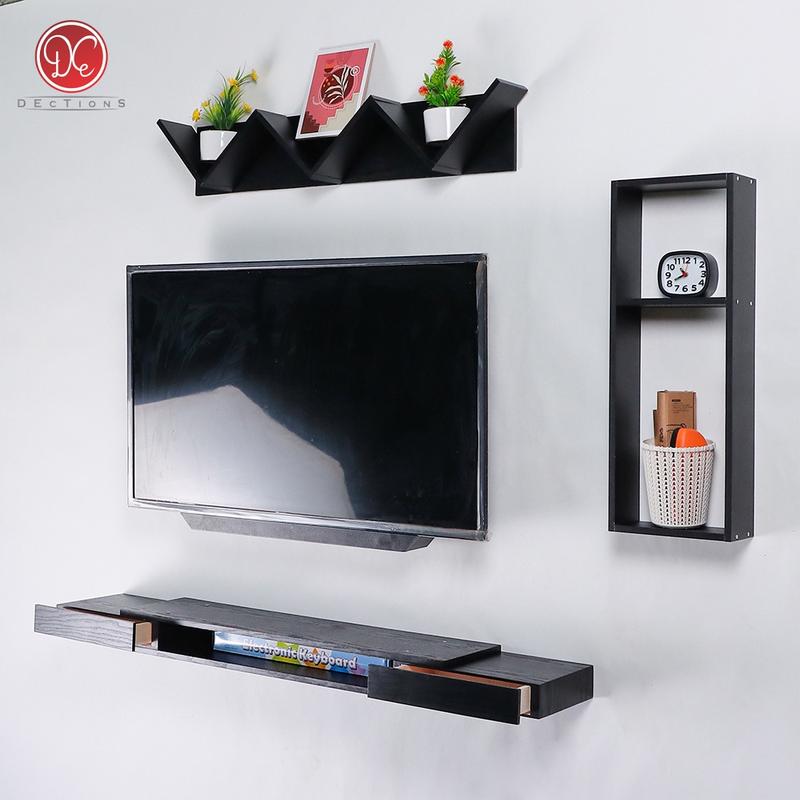 Dections Set Rak TV Dinding Gantung Minimalis 2 Laci 120x20 cm - Meja TV Tempel Dinding Aesthetic Furniture 3