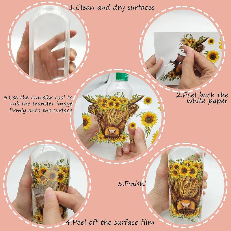 Cow Pattern UV DTF Cup Wraps Transfer Sticker, 4 Counts/set Waterproof Crystal Sticker for Cup Bottle, DIY Scratch Resistant Transfer Decals for Gift 8