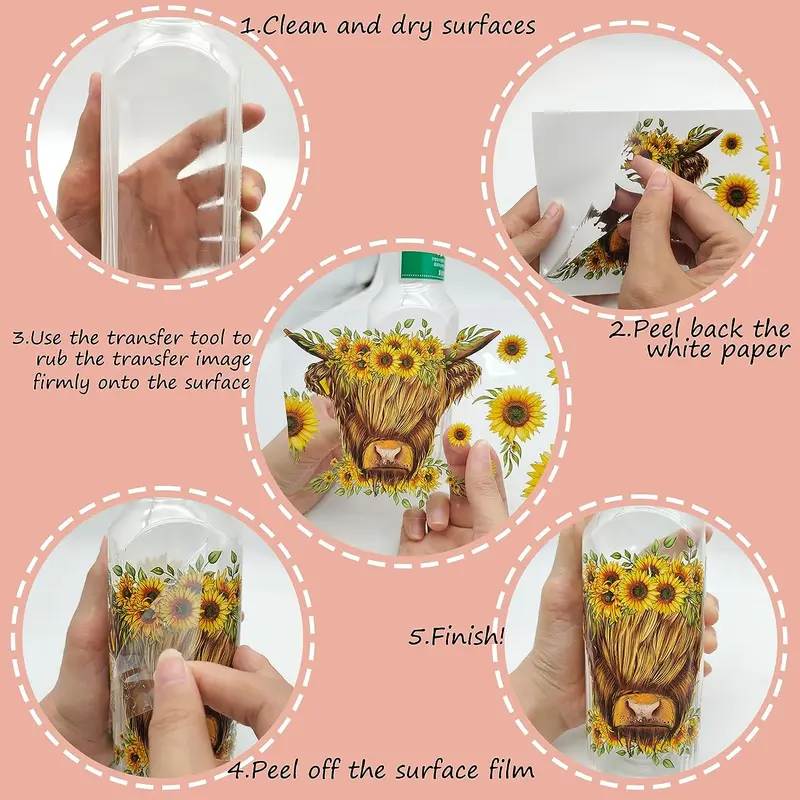 Cow Pattern UV DTF Cup Wraps Transfer Sticker, 4 Counts/set Waterproof Crystal Sticker for Cup Bottle, DIY Scratch Resistant Transfer Decals for Gift 8