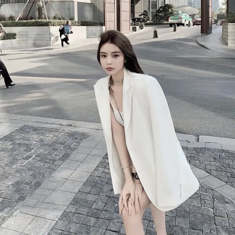 Áo Vest Nữ Blazer Hàn Quốc Dáng Dài Rộng Độn Vai Lớn 3