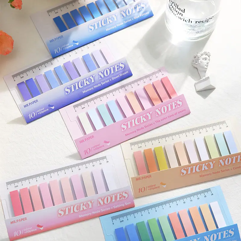 ชุดโน้ตโพสต์อิทสีไล่โทนสี ดีไซน์สร้างสรรค์ มัลติฟังก์ชั่น โน้ตเหนียว สติ๊กเกอร์มาร์กเกอร์ เหมาะสำหรับตกแต่งคู่มือ DIY 200 ชิ้น