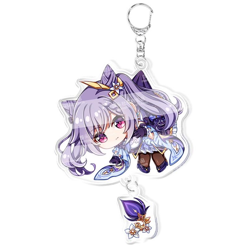 Product Introduction of Genshin Impact Keychain Acrylic Keqing Venti Diluc Klee Hung Key Chain Cosplay Accessories Women Men Backpack Pendant Key Ring 19
