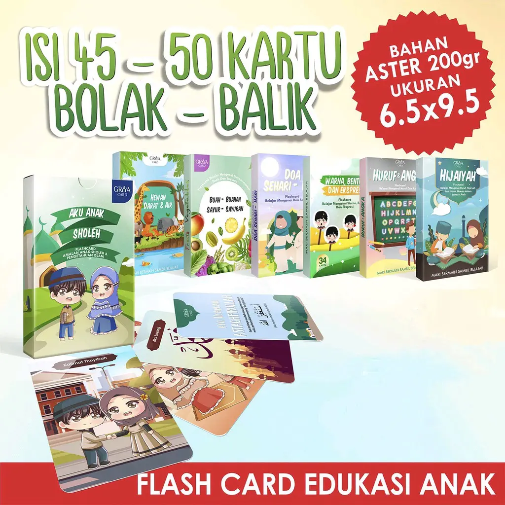 Flash Card Mainan Edukasi Anak Kartu Belajar Huruf Angka Hijaiyah Bahan Aster