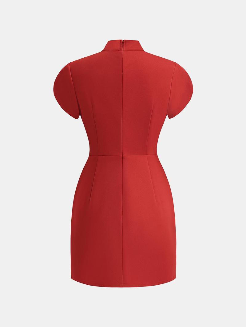 Product Introduction of YOZY Women's Plain Petal Sleeve Mock Neck Dress, Elegant Fashion Casual Short Dress for Daily Outdoor Wear, Women Dress for All Seasons 3
