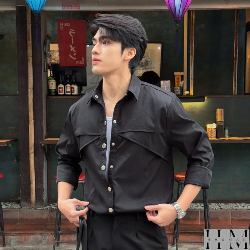 Áo sơ mi nam dài tay phối nút kim loại SIXHUMAN HM1229
