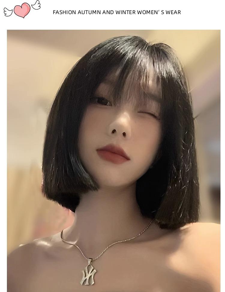 Product Introduction of Wig Female Short Hair Student Head Female One-Size-Cut Light Improving Face Feature and Anti-Aging Air Bangs Wave Head Full-Head Wig 6