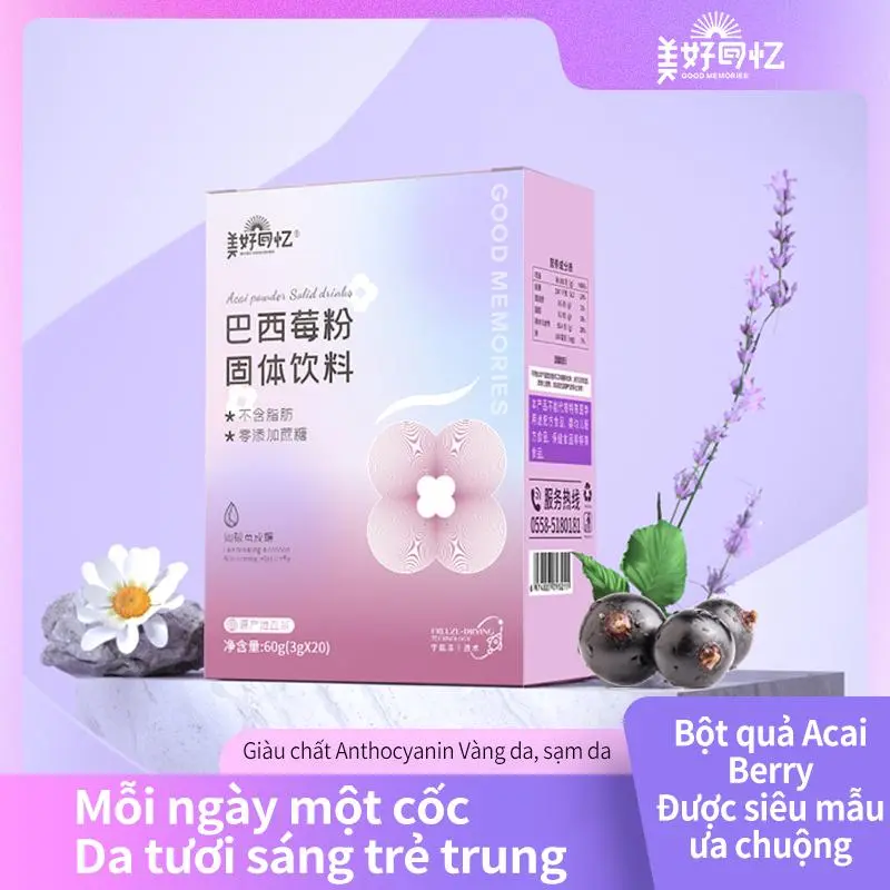 Bột nước ép từ trái Acai berry (Nam việt quất), thành phần lành tính chiết xuất hoàn toàn từ thực vật, Hộp 20 gói